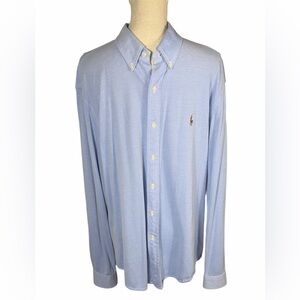 Ralph Lauren Men’s Blue Iconic Slim Fit Knit Oxford Button Down Shirt